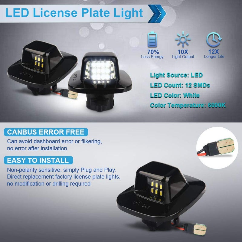 MbuyDIY LED License Plate Light Lamp Assembly Compatible with 1988-1999 Chevy C1500 K1500 Silverado Sierra Pickup Tahoe Yukon Blazer S10 Sonoma S15 Black Housing 6000K White, Pack of 2 - Image 4